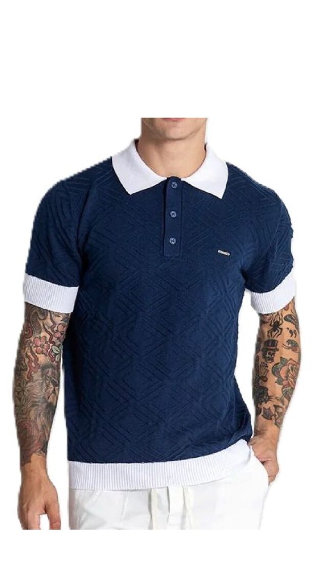 Polo regular de algodón con cenefa intarsia