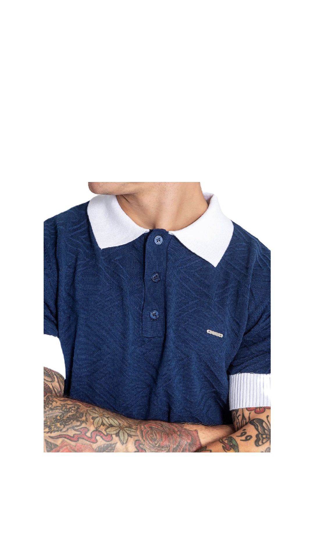 Polo regular de algodón con cenefa intarsia